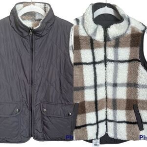 Thread & Supply Reversible Vest size Small Coal Gray/Plaid Nylon Fleece